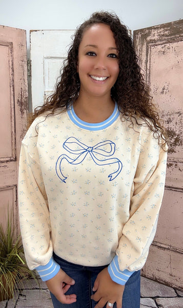Simply Southern Crew 
Varsity Crew 
Blue Floral 
Blue Bow 