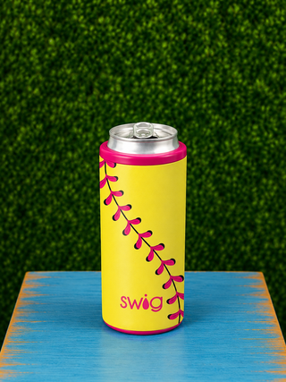Swig Skinny Can Cooler 12oz 
softball print