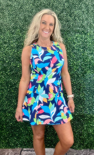 Sleeveless Pleated Dress – Tropical Nightfall