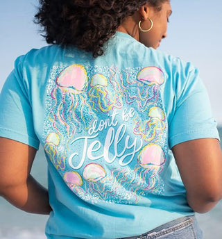 cPrinted on a Lagoon Blue Comfort Colors t-shirt, this playful style features brightly colored jellyfish and a cheeky message that's equal parts Southern charm and beach-day energy.
Southernology_Dont_Be_Jelly_Tee
