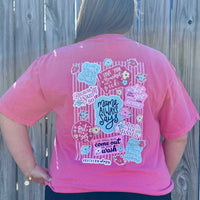 Southernology® Mama Says Decals Tee in crunchberry with vibrant design featuring classic sayings and motherly wisdom. Made from soft, durable Comfort Colors fabric with a relaxed fit for all-day comfort. Perfect for daughters, moms, and anyone who loves a little motherly sass.