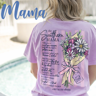 Southernology Southern Mama bouquet tee in rose quartz with floral graphic and Southern Mama wording.