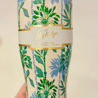 36oz tumbler, stainless steel tumbler, Swayin in the Breeze cup, large insulated cup, cupholder friendly tumbler, reusable straw tumbler, stylish drinkware. 36oz stainless steel tumbler in Swayin in the Breeze print with reusable straw and silicone logo charm