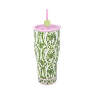 Pattern | Textured Palm Stripe
Material | Durable stainless steel
Capacity | 36 oz.
Cupholder Compatible | Yes — designed to fit most standard cupholders
Includes | Flexible reusable straw + signature silicone logo charm
Best For | Water, iced coffee, tea, and everyday beverages on the go