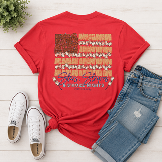 Graphic | American flag design made from s'more ingredients
Color | Paprika
Neckline | Crew neck
Sleeve | Short sleeve
Fabric | Comfort color, soft and worn-in feel
Brand | Southernology