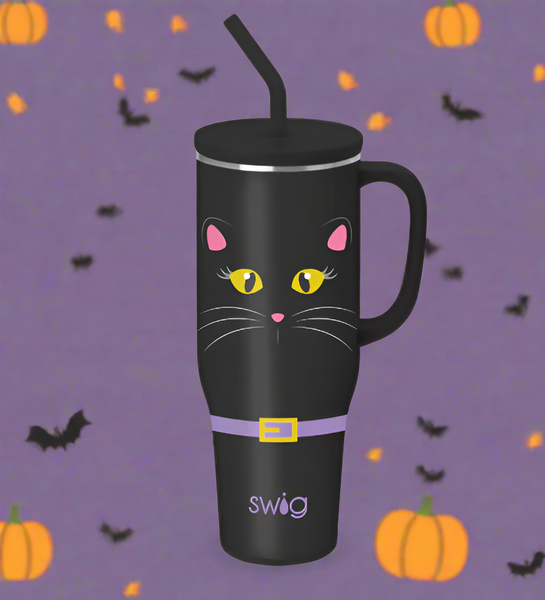 Swig Drinkware 
Mega Mug 
Black Cat 
Halloween cup 
black glitter