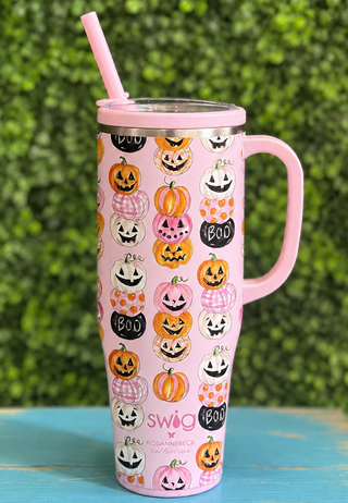 Mega Mug 40oz - Pumpkin Stacks
Capacity | Holds up to 40oz
Construction | 304-18/8 stainless steel — condensation-free and non-breakable
Insulation | Double-walled, vacuum-sealed, and copper-plated for superior temperature retention
Temperature Performance | Cold 24+ hours · Hot 9+ hours
Handle | Comfort-grip pink handle for easy carrying
Cup Holder Compatible | Fits most standard cup holders
Base | Built-in silicone coaster base prevents slips, drips, and scratches
