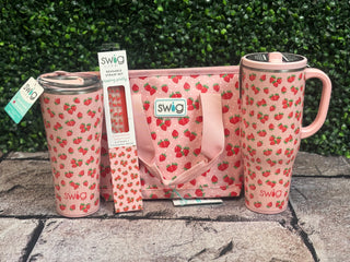 Swig 
Swig drinkware
strawberry cups 
strawberry straws 
Strawberry lunch box