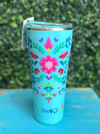 Tumbler 32oz - Flora Azul
Swig 32oz tumbler 
Aqua blue background with bright floral detail 