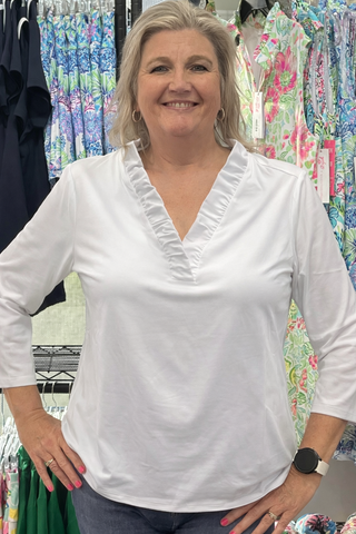 Tabatha Ruffle Neck Top - White