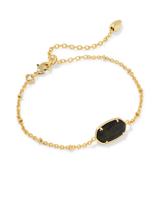 Tiger Striped Elaina Vintage Gold Delicate Chain Bracelet in Dark Brown Hawks Eye