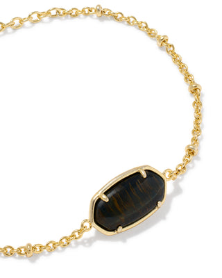 Tiger Striped Elaina Vintage Gold Delicate Chain Bracelet in Dark Brown Hawks Eye