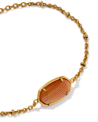 Tiger Striped Elaina Vintage Gold Delicate Chain Bracelet in Orange Banded Agate