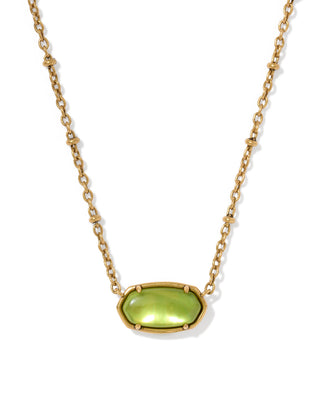 Design | Reversible: Chartreuse Green Mother of Pearl stone on one side, openwork animal-print pattern on the other
Stone | Chartreuse Green Mother of Pearl
Finish | Vintage Gold
Length | 16" chain with a 3" extender for an adjustable fit
Pendant | 0.67"L x 0.36"W
Style | Short pendant, perfect for layering or wearing solo