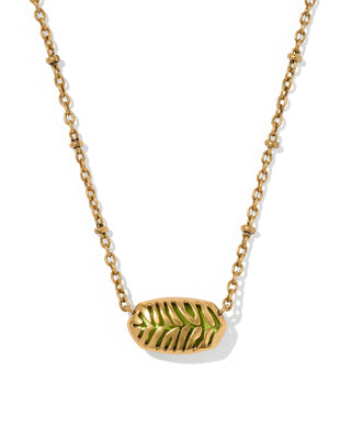 Design | Reversible: Chartreuse Green Mother of Pearl stone on one side, openwork animal-print pattern on the other
Stone | Chartreuse Green Mother of Pearl
Finish | Vintage Gold
Length | 16" chain with a 3" extender for an adjustable fit
Pendant | 0.67"L x 0.36"W
Style | Short pendant, perfect for layering or wearing solo