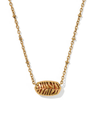Design | Reversible: Orange Banded Agate stone on one side, openwork animal-print pattern on the other
Stone | Orange Banded Agate
Finish | Vintage Gold
Length | 16" chain with a 3" extender for an adjustable fit
Pendant | 0.67"L x 0.36"W
Style | Short pendant, perfect for layering or wearing solo
