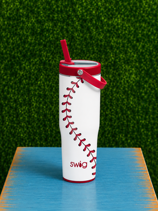 To-Go-Tumbler 30 oz. - Baseball
Design | Baseball-themed graphic print
Capacity | 30 oz.
Lid | Dual-threaded Flip + Sip leakproof lid
Straw | Curved flip tab for easy one-handed sipping; snaps shut for leakproof carry
Handle | Flex carry handle