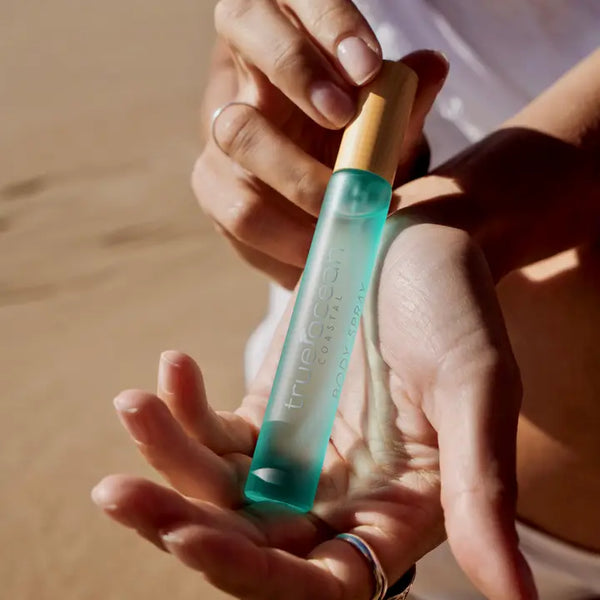 Pocket version of True Ocean's best selling Body Spray.  A beach day fragrance with notes of palm leaf, bergamot, and mandarin, plus sunshine and seabreeze.  0.5 oz.