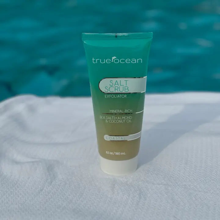 Exfoliate and moisturize with skin loving oils and natural sea salt minerals. 

- 6 oz 
- Made in the USA
- Made with ocean water

Experience True Ocean's line of ocean water body care today! Perfect beach gift, souvenir, coastal decor, mother's day gift, father's day gift, birthday gift, unisex fragrances, luxury bath, for spas, resorts boutiques and more!