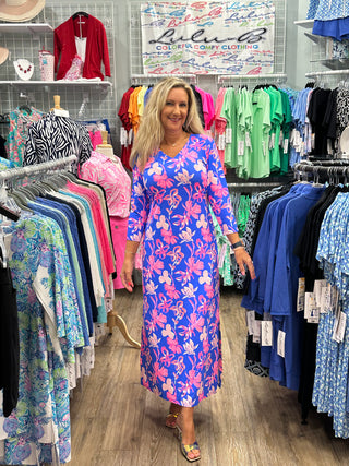 V-Neck 3/4 Sleeve Maxi Dress