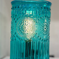 Vintage Parisian glass fragrance warmer with embossed floral details. Elegant, flameless home fragrance with soft glow. NP3 bulb included.