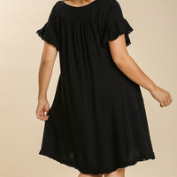 Black Linen Short Sleeve Dress