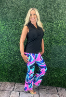 Pull on stretch muli colored bell bottom pants
