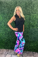 Pull on stretch muli colored bell bottom pants
