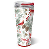 Bigger really is better! 💯 Traditional red cardinals birch on winter pine branches on a glitter snow white background. 🐦 

Our fan-favorite 32oz insulated Tumbler features a slim profile, making it cup holder-friendly and comfy to hold. The increased capacity means you get to enjoy more of your favorite drinks with fewer refills!