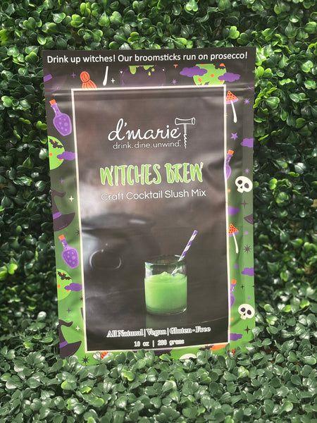 Halloween witches brew cocktail slush with prosecco, frozen party drink, spooky fall beverage