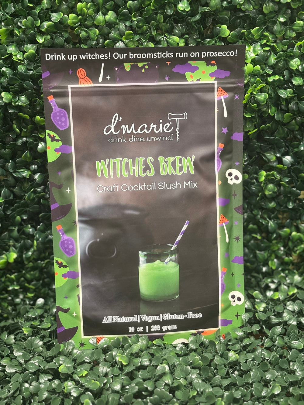 Halloween witches brew cocktail slush with prosecco, frozen party drink, spooky fall beverage