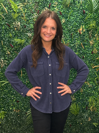 Waffle Button Down Top - Dusk