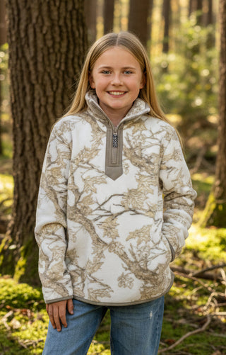 Print | White camo
Neckline | Y-neck with half-zip detail
Accent | Taupe zipper and trim
Fabric | 100% Polyester — soft, warm, and easy to care for
Brand | Simply Southern