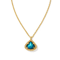 Framed Kendall Short Gold Pendant Necklace in Teal Abalone