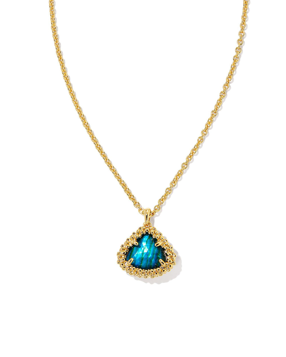 Framed Kendall Short Gold Pendant Necklace in Teal Abalone