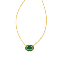 Elisa Crystal Frame Pendant Necklace Gold in Kelly Green Illusion