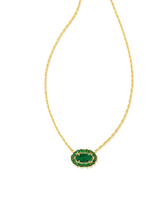 Elisa Crystal Frame Pendant Necklace Gold in Kelly Green Illusion