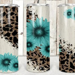 Teal Sunflower Leopard  20oz Tumbler