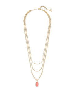 Elisa Triple Strand Necklace Gold in Coral Illusion