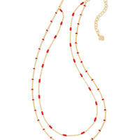 Dottie Gold Multi Strand Necklace in Red