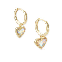 Ari Heart Huggie Gold Earrings in Dichroic Glass