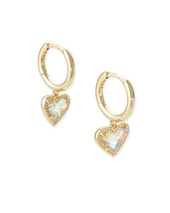 4217710122 Ari Heart Huggie Earrings Gold Dichroic Glass