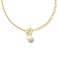 Leighton Convertible Gold Pearl Chain Necklace in White Pearl