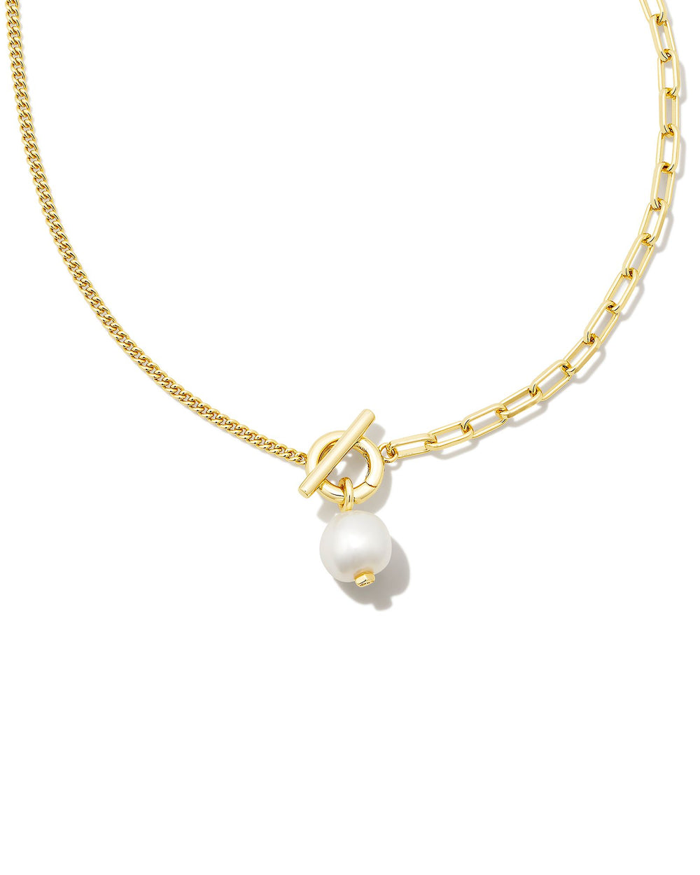 Leighton Convertible Gold Pearl Chain Necklace in White Pearl