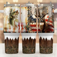 Distressed Flag, Bass & Deer 40oz Tumbler