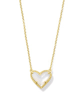 Ari Heart Short Pendant Gold Necklace in Ivory Mother of Pearl
