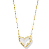 Ari Heart Short Pendant Gold Necklace in Ivory Mother of Pearl