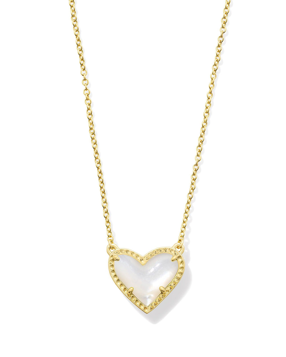 Ari Heart Short Pendant Gold Necklace in Ivory Mother of Pearl