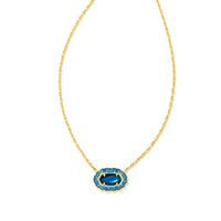 Elisa Crystal Frame Pendant Necklace Gold in Sea Blue Illusion