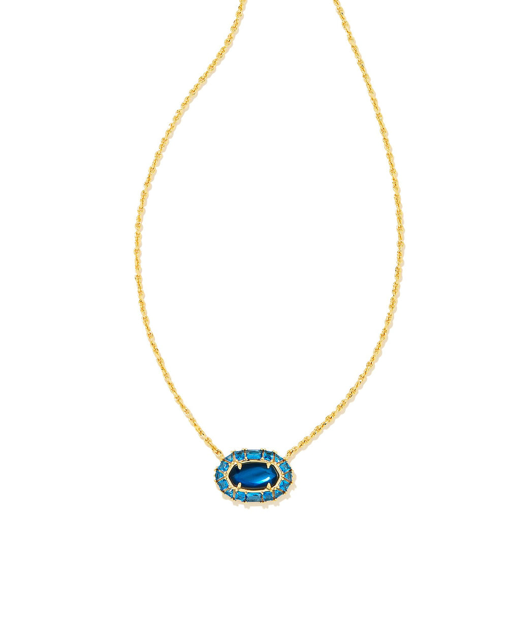 Elisa Crystal Frame Pendant Necklace Gold in Sea Blue Illusion